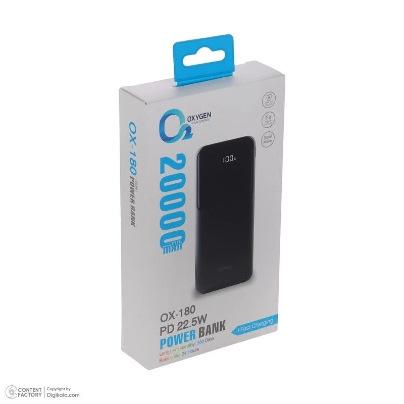 پاوربانک اکسیژن مدل OXYGEN OX-180 ظرفیت 20000 mAh